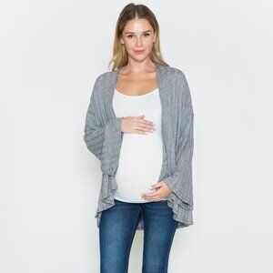 Maternity Heather Grey Bell Long Sleeve Ribbed Spring Kimono Cardigan